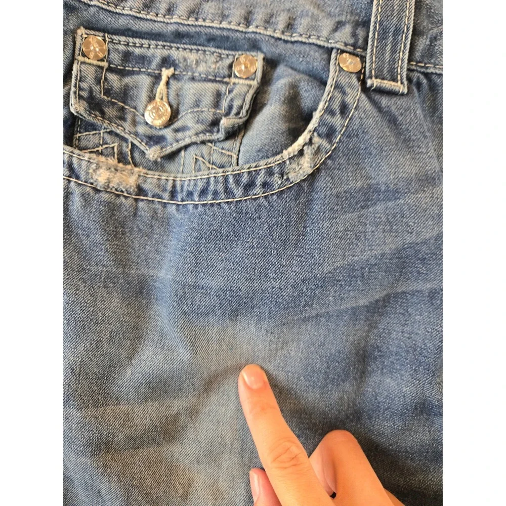 True Religion Straight Jeans Mens 40 Blue Medium Wash Horseshoe Flap Pocket